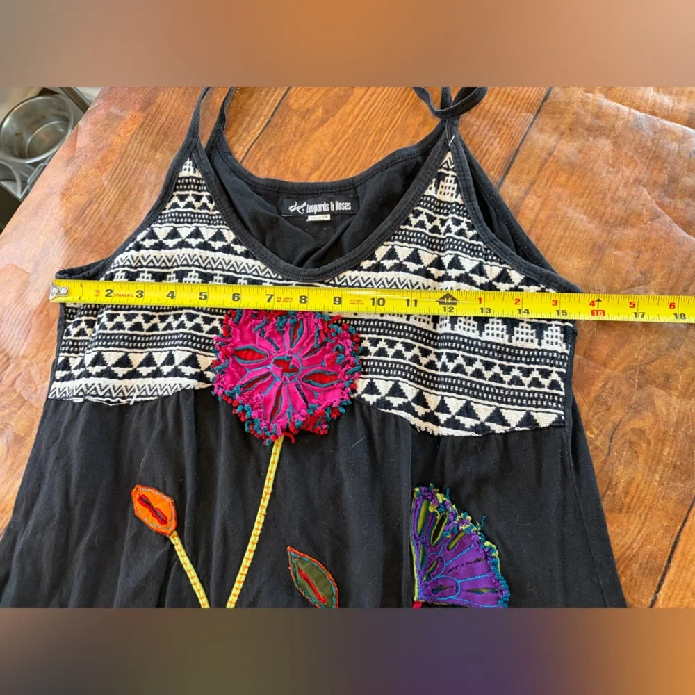 Boho Floral Embroidered Black Dress - Picture 5 of 6